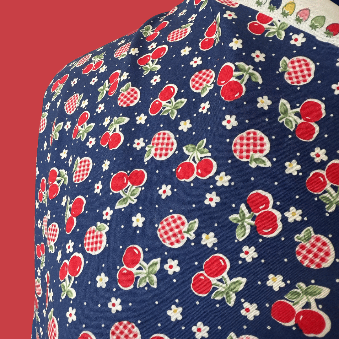Navy - Picnic Cherries - Japanese Cotton Broadcloth