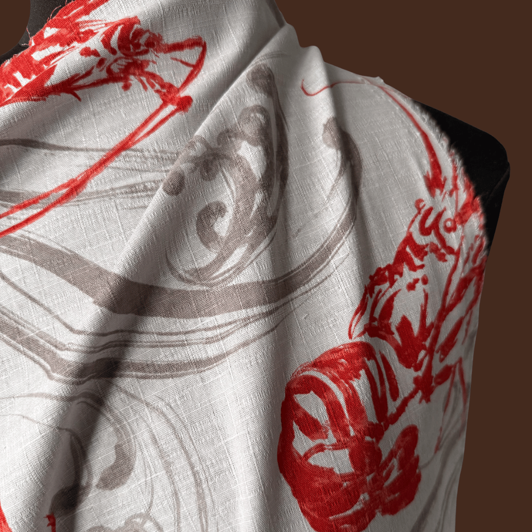 Prawn Party - Hot Orange - Japanese Cotton Shirting