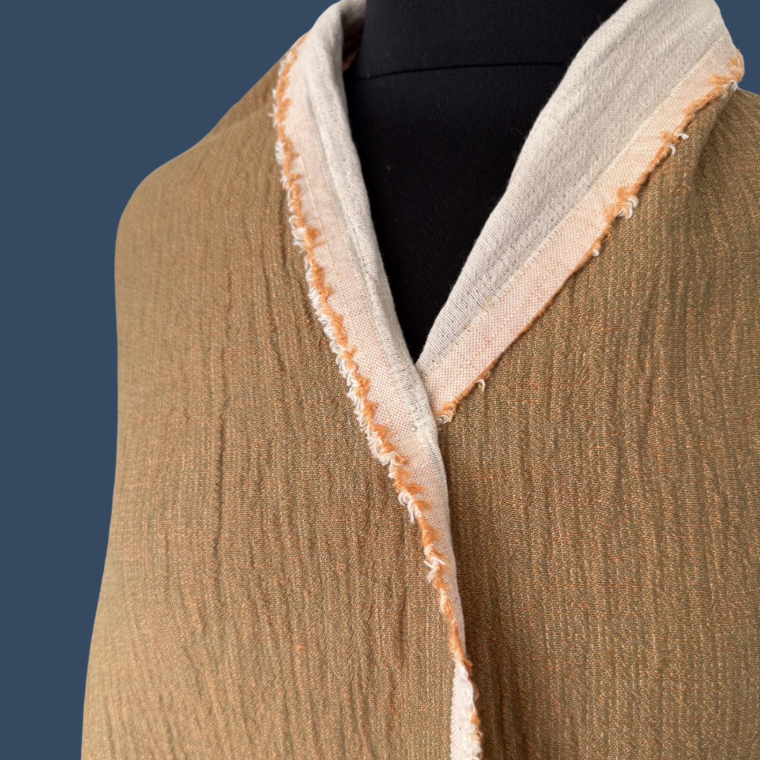 Sashiko-Textured Linen Cotton in Kelp