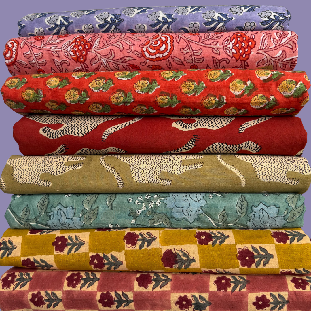 Checkerboard Floral in Rose - Cotton Block Print
