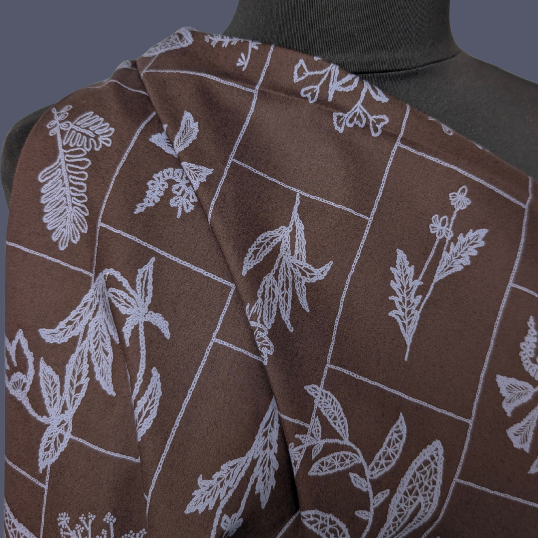 Botanical Tiles in Cocoa + Periwinkle Cotton Poplin