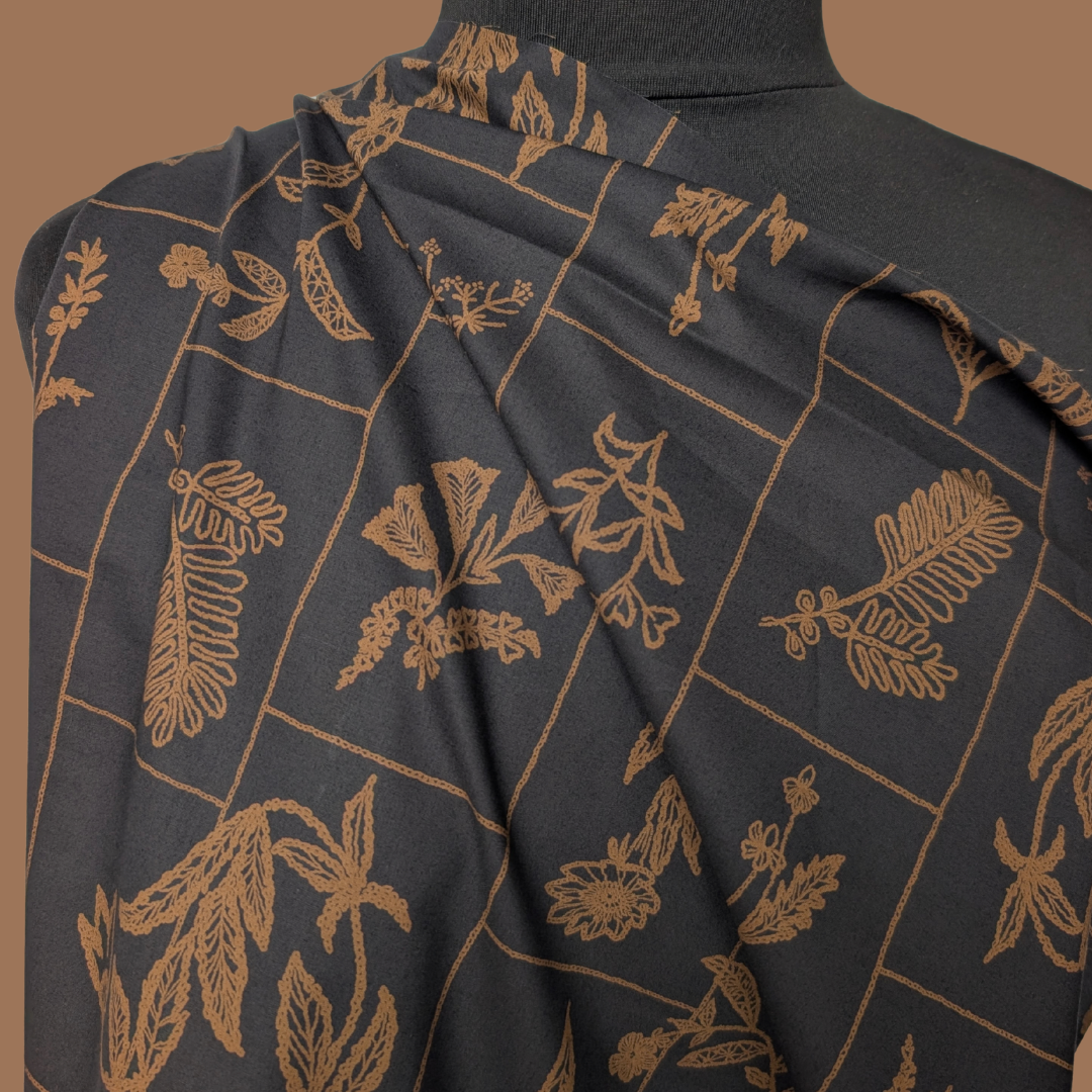 Botanical Tiles in Navy + Ochre Cotton Poplin