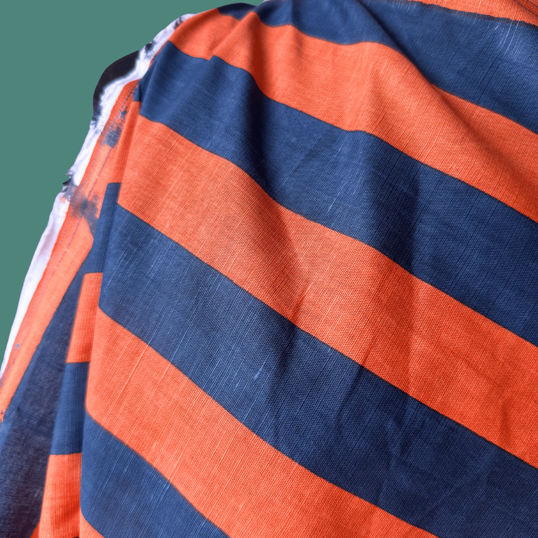 2 yard damaged remnant - Wide Stripe in Tangerine - Custom Screen Print on Linen Cotton