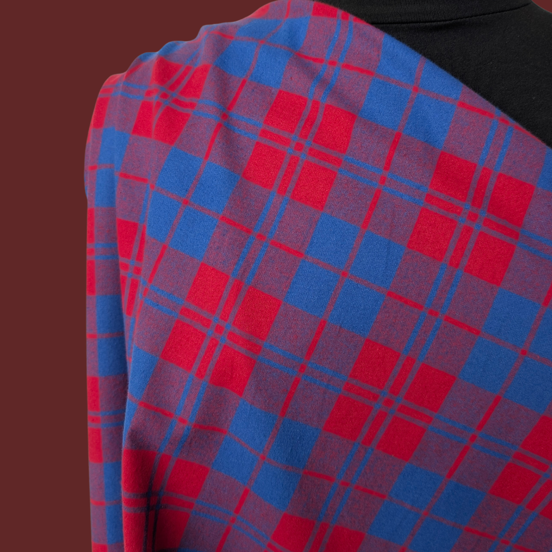 Cobalt and Joyful Red Cotton Flannel - Deadstock