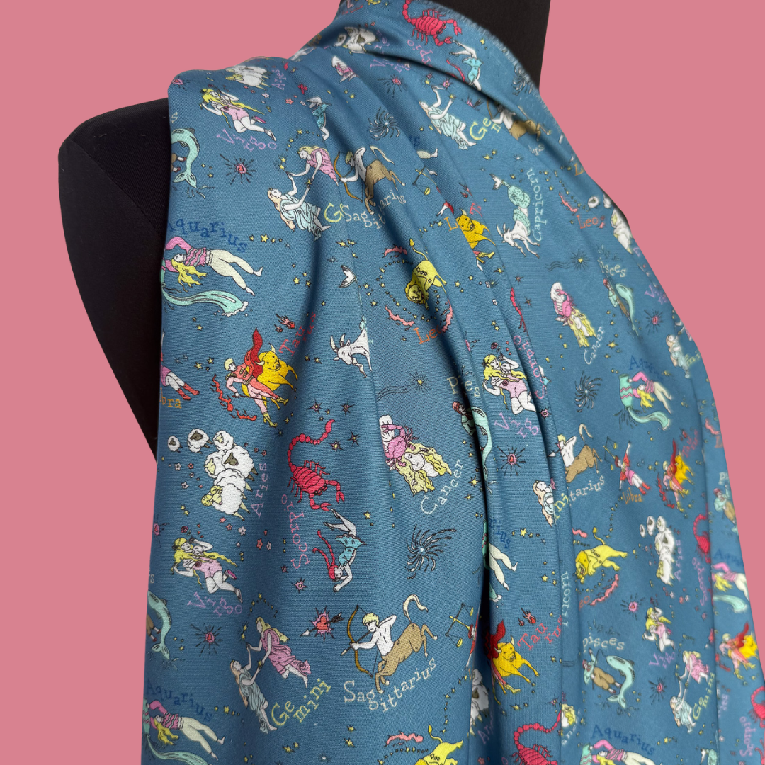 Zodiac in Teal - Japanese Cotton Shirting