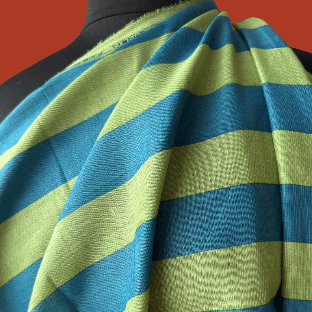 Wide Stripe in Green Apple - Custom Screen Print on Linen Cotton