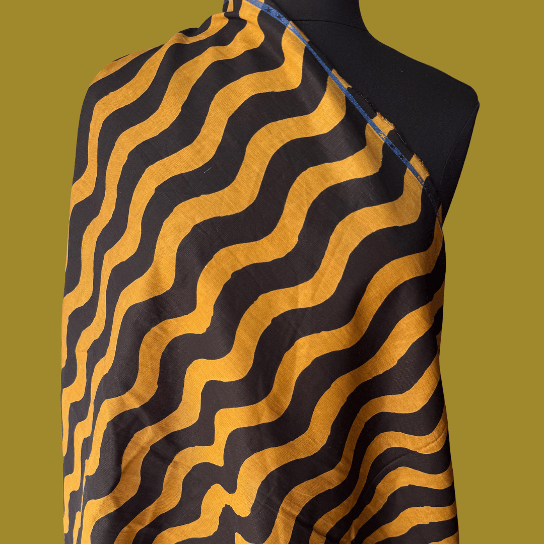 Heatwaves in Tootsie Roll Exclusive Block Print on Linen Cotton