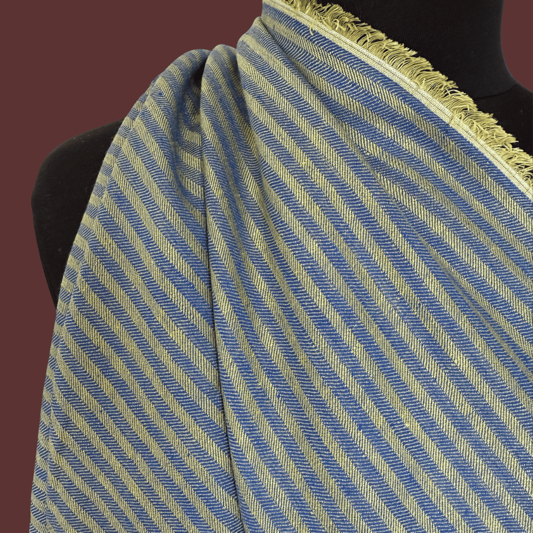 Blue and Green - Herringbone Stripe Linen - Deadstock