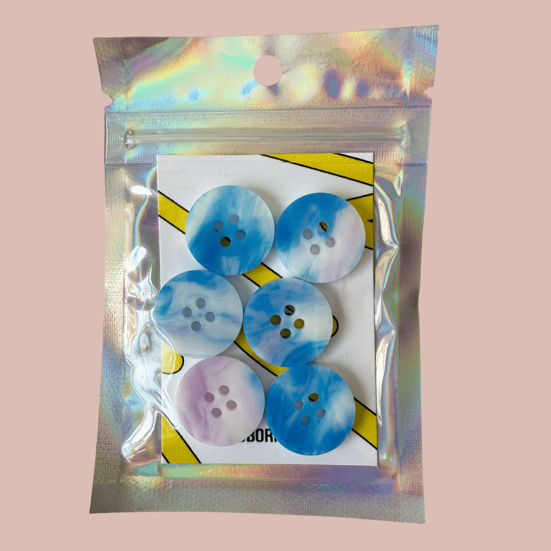 Pink and Blue Marbled Circle Button Set - 0.75"