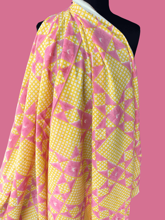 "Picnic" in Pink Lemonade - Exclusive Indian Block Print on Organic Cotton