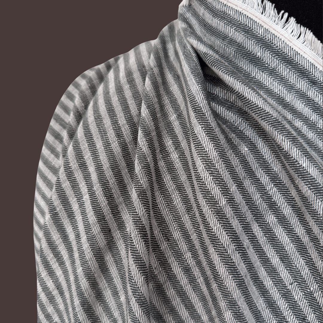Salt and Pepper - Herringbone Stripe Linen - Deadstock