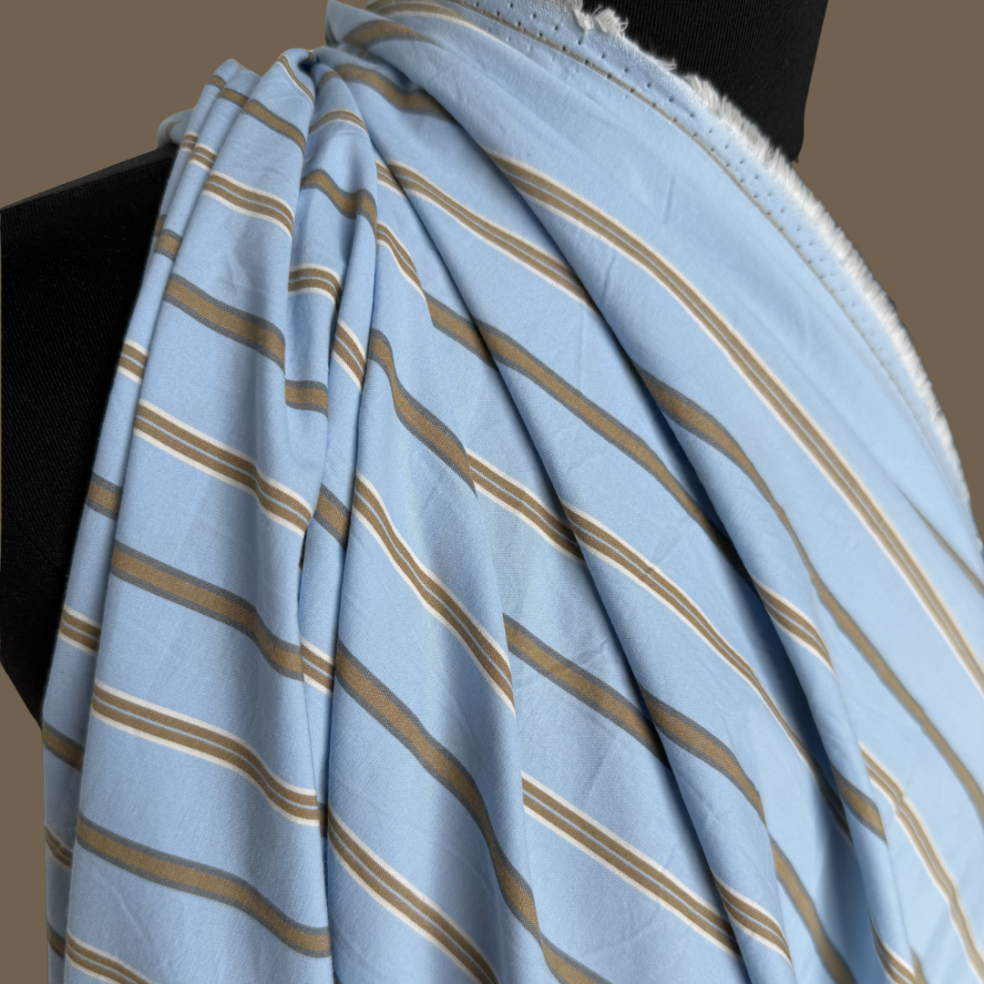 Crisp Cotton Shirting in Baby Blue Stripe