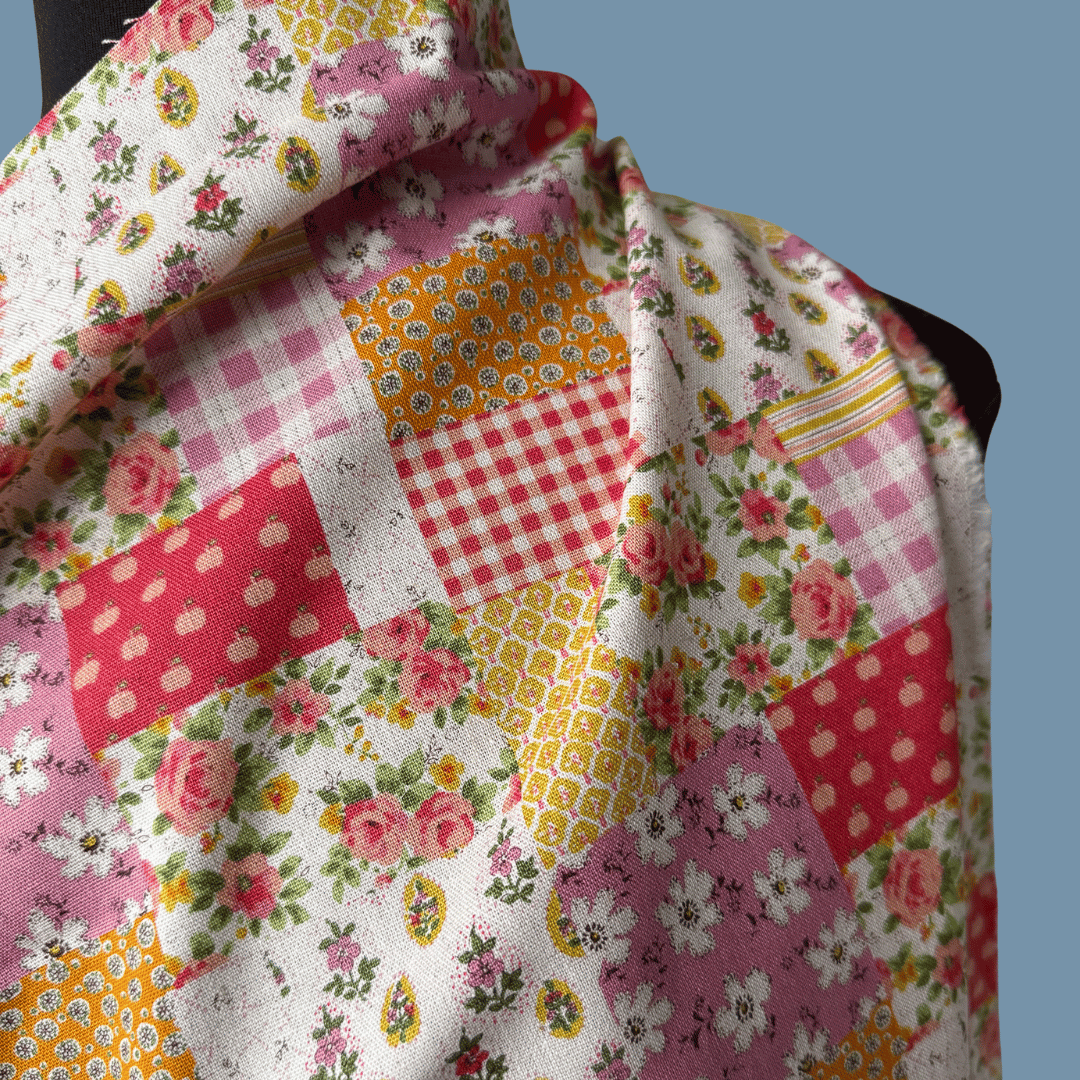 Playful Patchwork - Pink - Japanese Cotton Linen Canvas