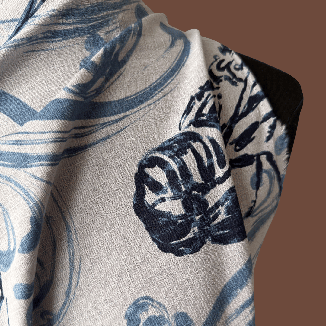 Prawn Party - Blue - Japanese Cotton Shirting