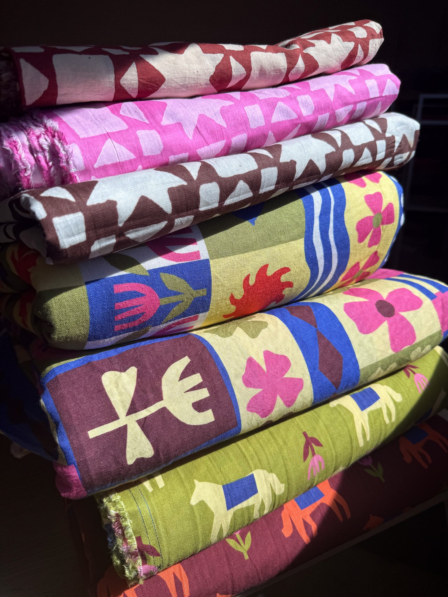 North Star in Rust - Indian Mud Resist Print on Linen Cotton