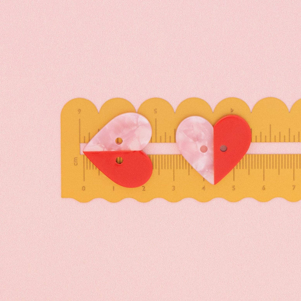 Red + Pink Two Toned Heart Buttons - 1" (25mm)