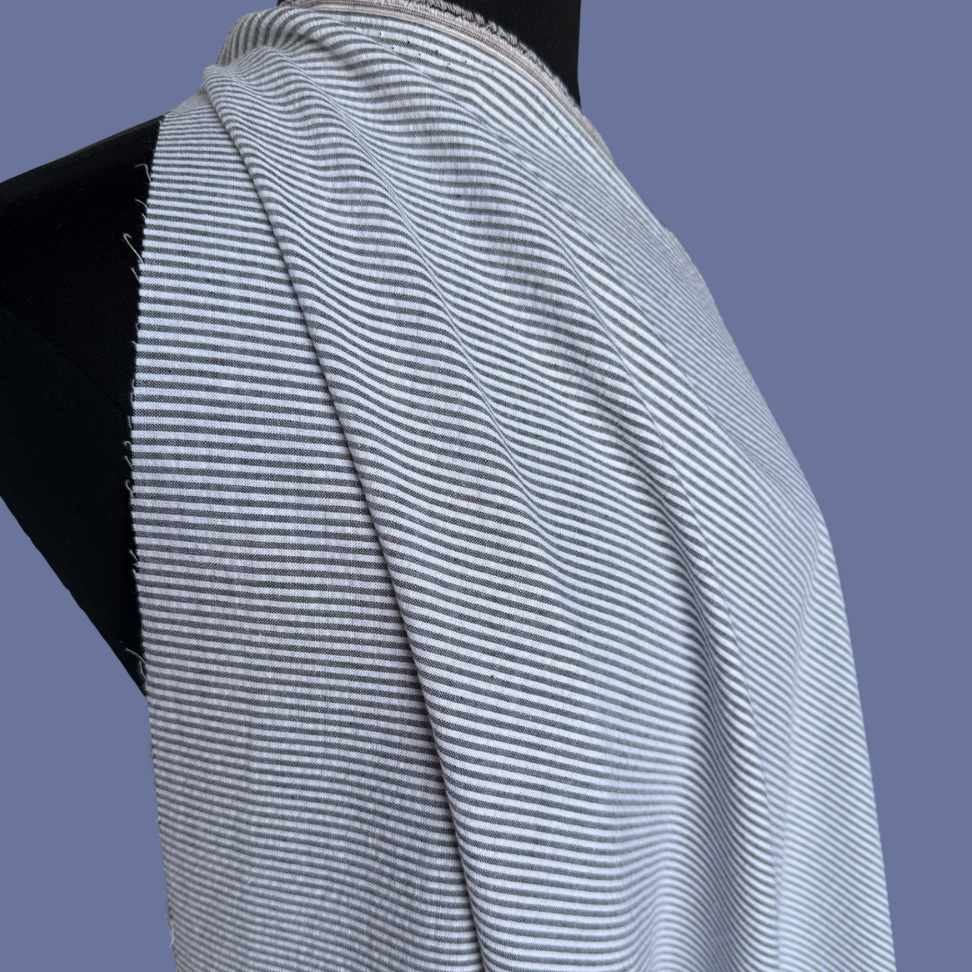 Cotton Seersucker Stripe in Grey - Deadstock