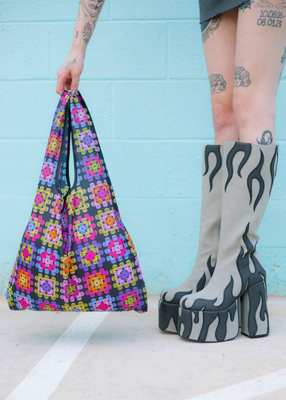 Granny Square Folding Shopper Tote