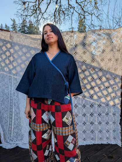 Sashiko-Textured Linen–Cotton Double Gauze