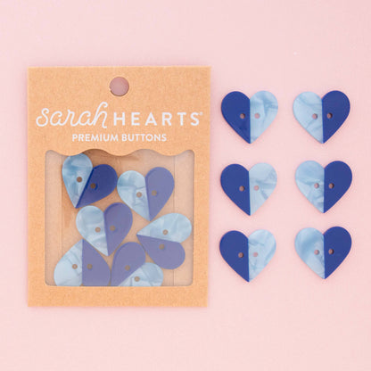 Blue Two Toned Heart Buttons - 1" (25mm)
