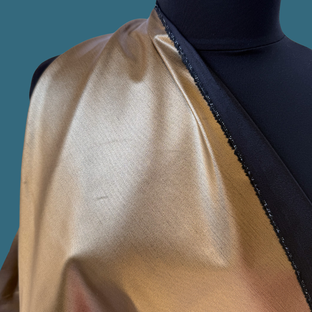 Bronze Metallic Stretch Cotton Denim - Deadstock