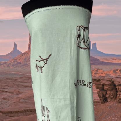 Wild West in Mint - Custom Embroidery on Linen Cotton