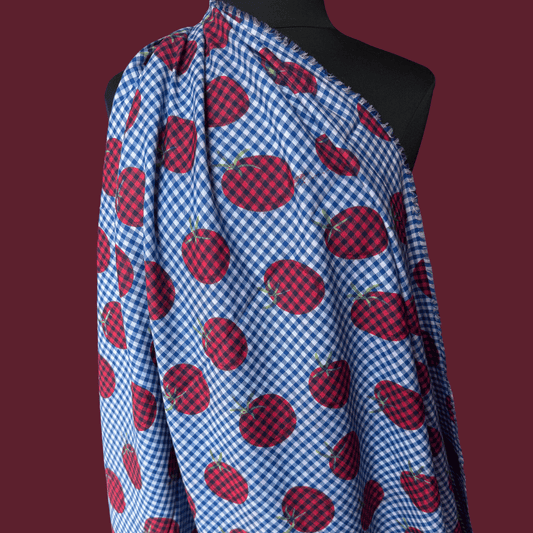 Gazpacho Gingham in True Blue - Exclusive Screen Print on Yarn Dyed Cotton