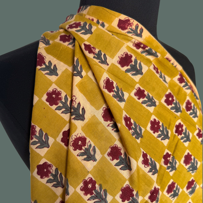 Checkerboard Floral in Ochre - Cotton Block Print