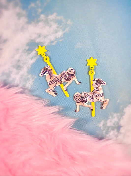 Carousel Horse Pink Pony Statement Earrings