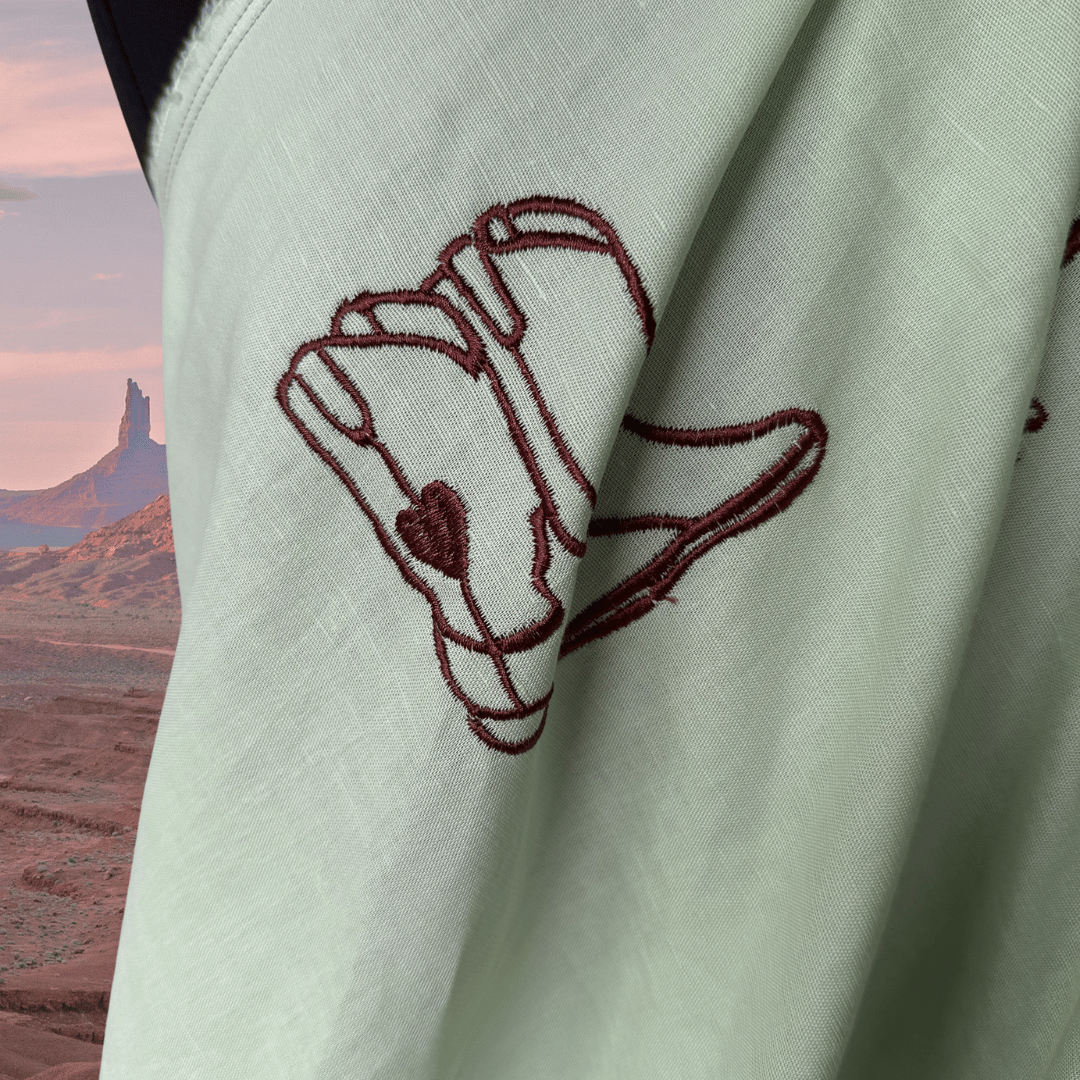 Wild West in Mint - Custom Embroidery on Linen Cotton