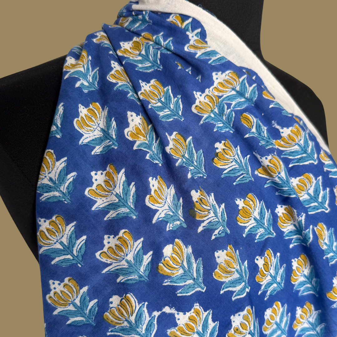 Delft Blue Tulips - Cotton Block Print