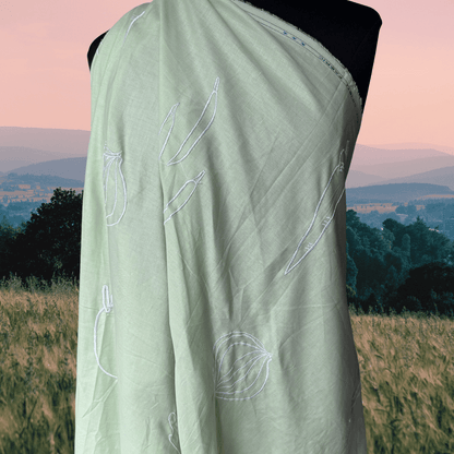 1 yard remnant - Wild Harvest in Mint - Custom Embroidery on Linen Cotton