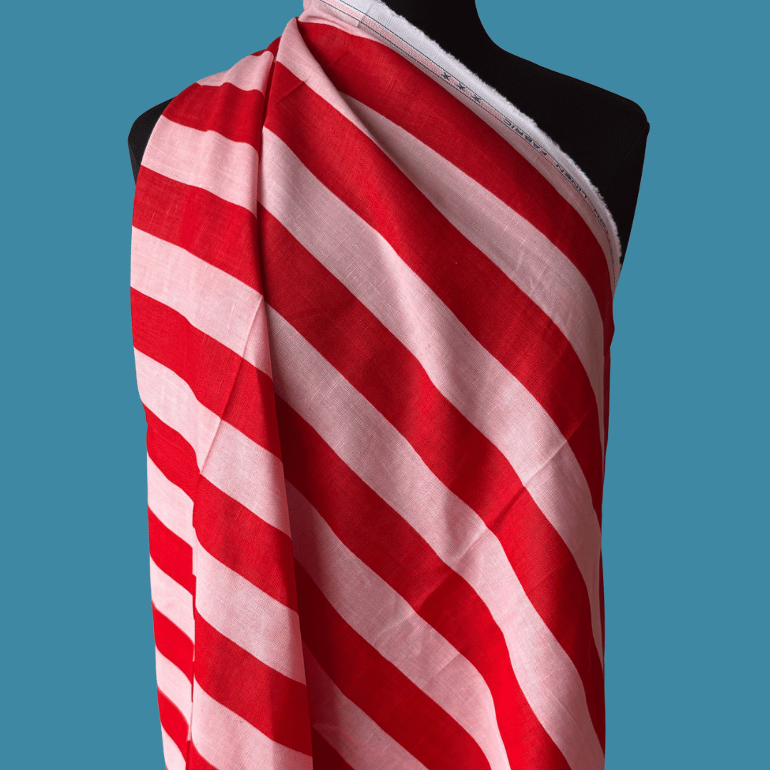 Wide Stripe in Cherry Circus - Custom Screen Print on Linen Cotton