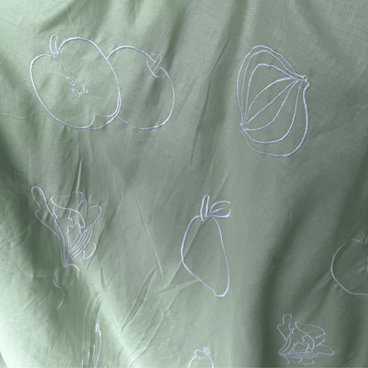 1 yard remnant - Wild Harvest in Mint - Custom Embroidery on Linen Cotton