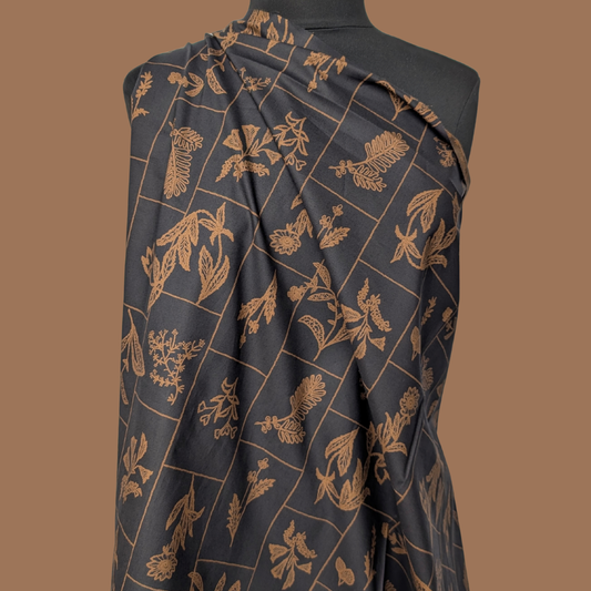 Botanical Tiles in Navy + Ochre Cotton Poplin