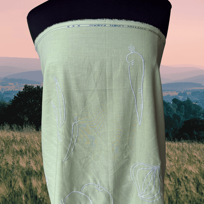 1 yard remnant - Wild Harvest in Mint - Custom Embroidery on Linen Cotton