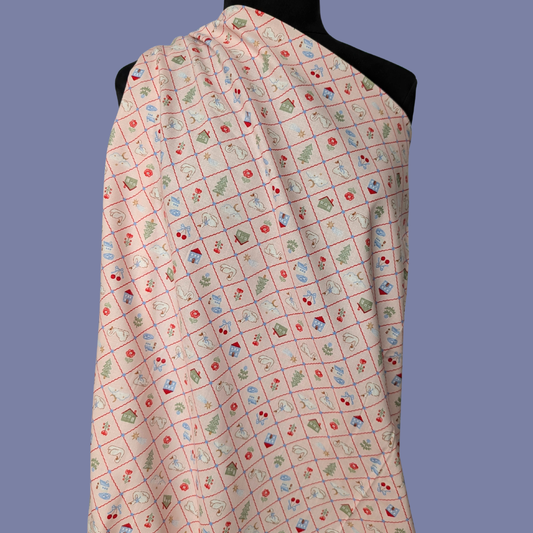 Cottage Holiday on Pale Pink Lightweight Cotton