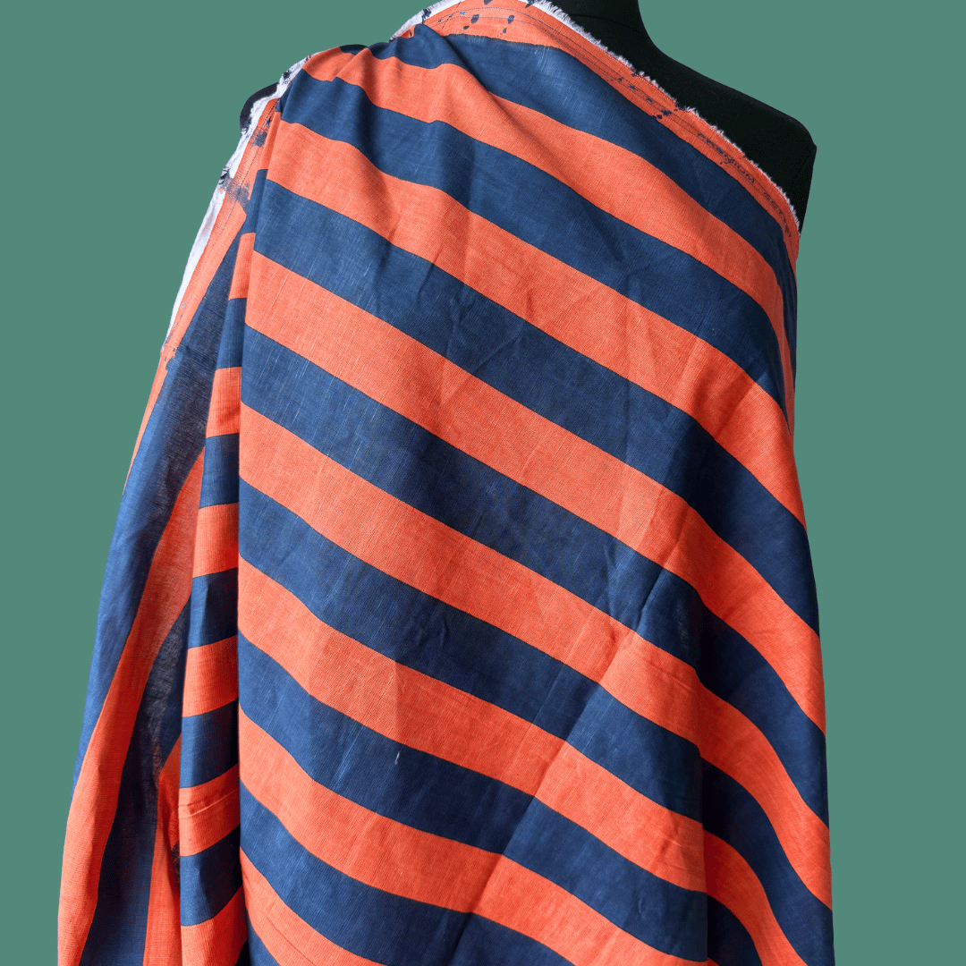 Wide Stripe in Tangerine - Custom Screen Print on Linen Cotton