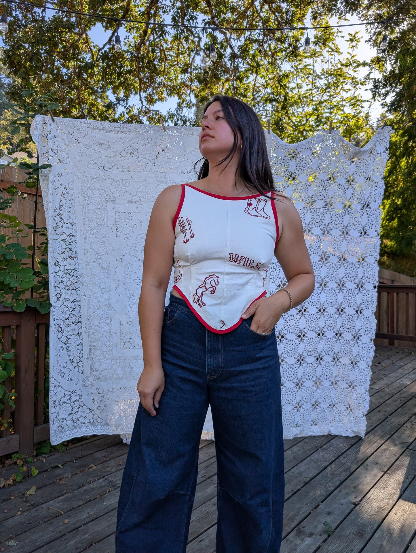 Wild West in Natural - Custom Embroidery on Cotton Canvas