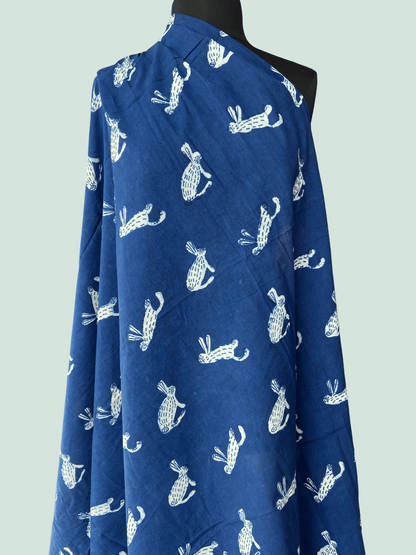 Indigo Bunnies - Indian Block Print on Organic Cotton