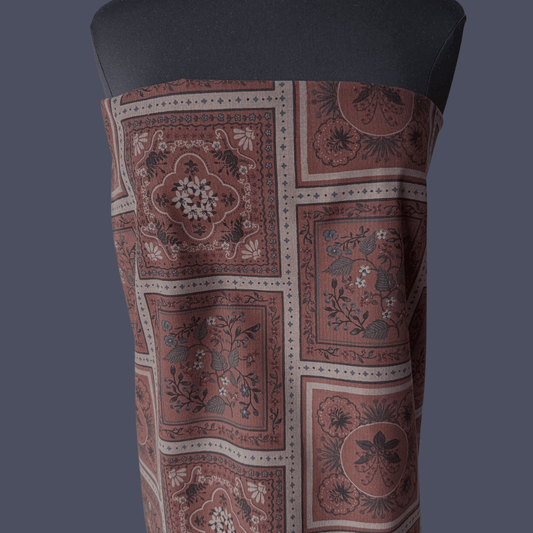 Vintage Floral Tiles - Chocolate - Japanese Cotton Corduroy
