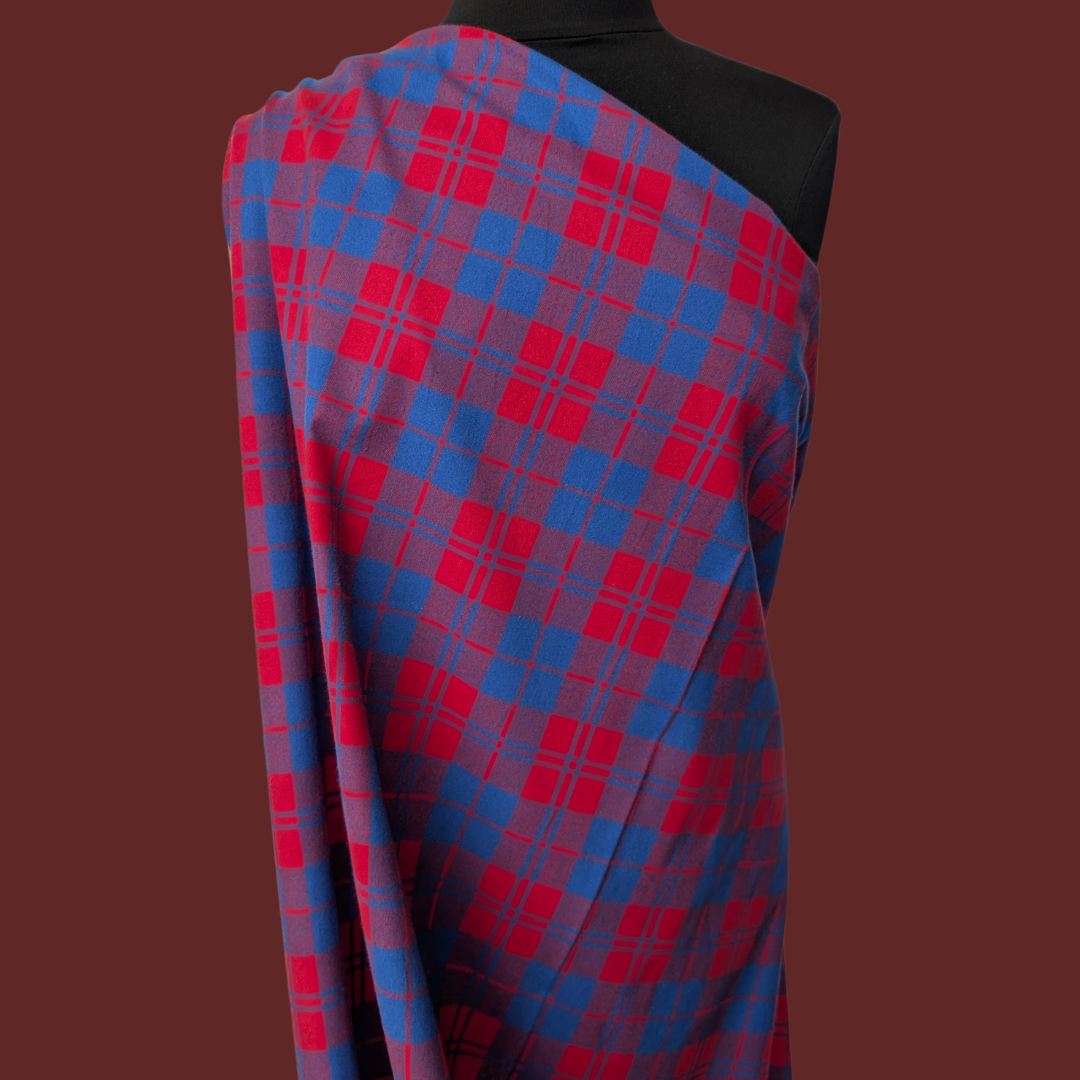 Cobalt and Joyful Red Cotton Flannel - Deadstock