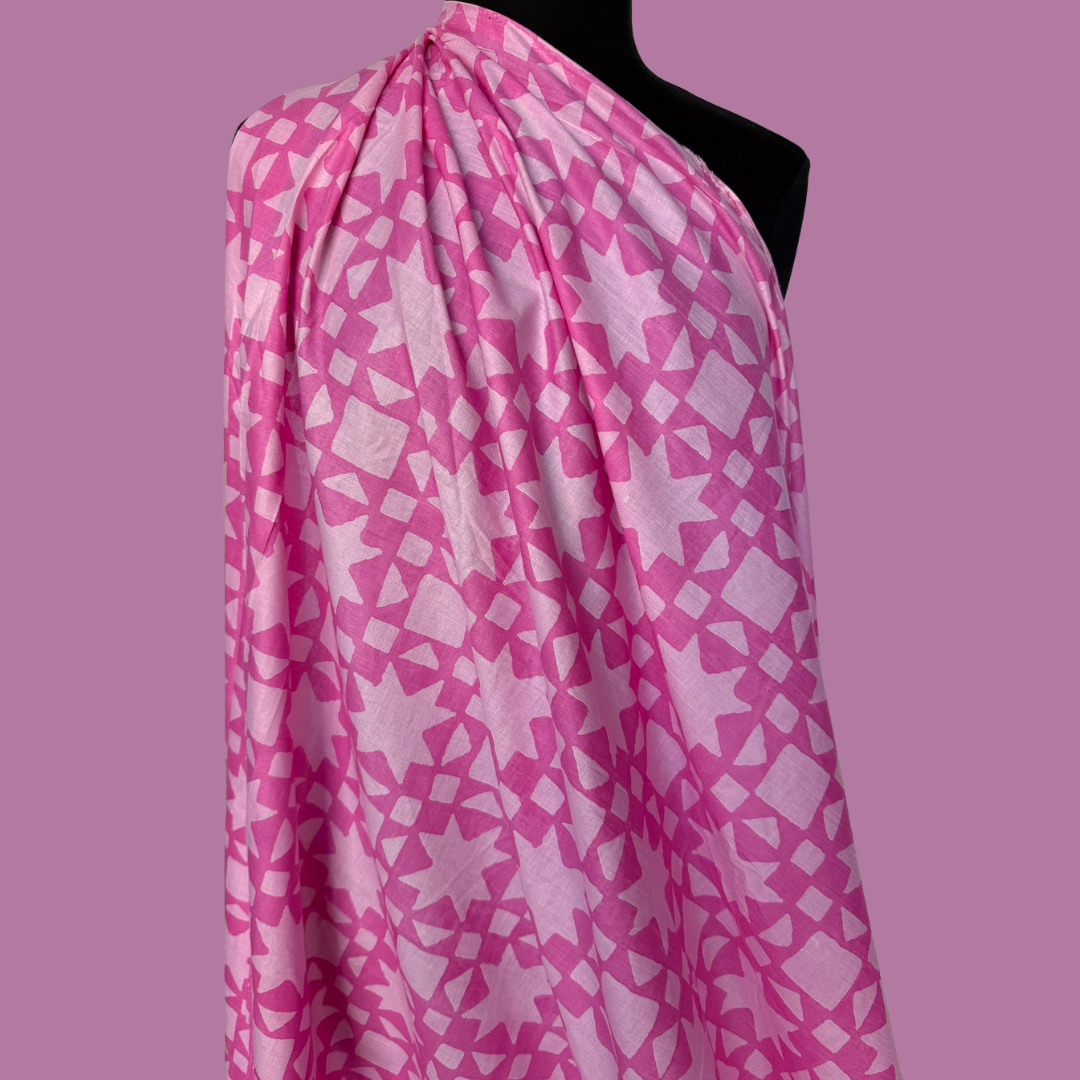 North Star in Hot Pink - Mud Resist Print on Organic Cotton