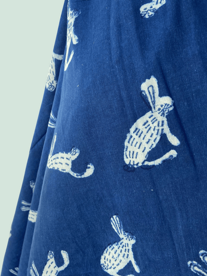 Indigo Bunnies - Indian Block Print on Organic Cotton