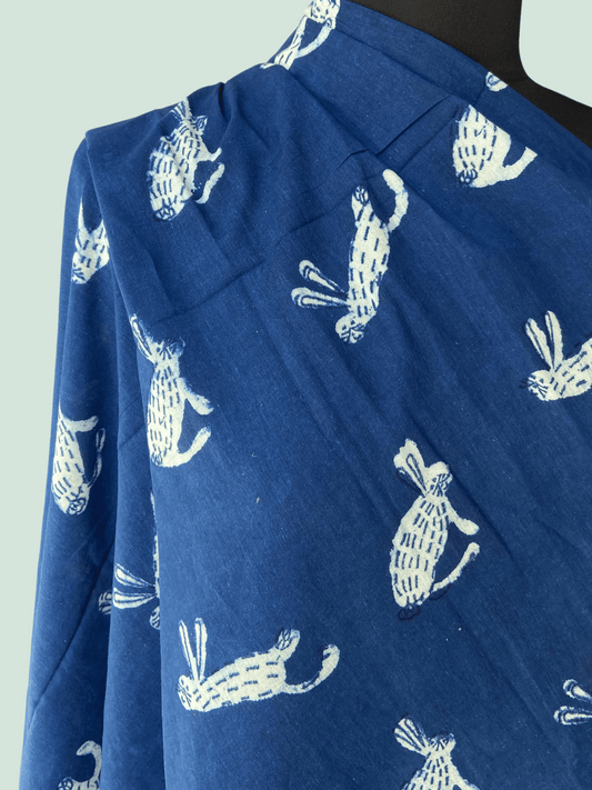 Indigo Bunnies - Indian Block Print on Organic Cotton