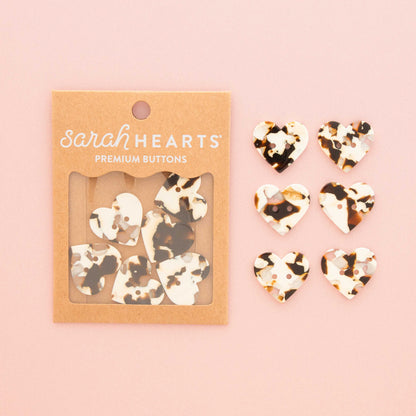 Large 1" Black + Cream Tortoise Heart Buttons