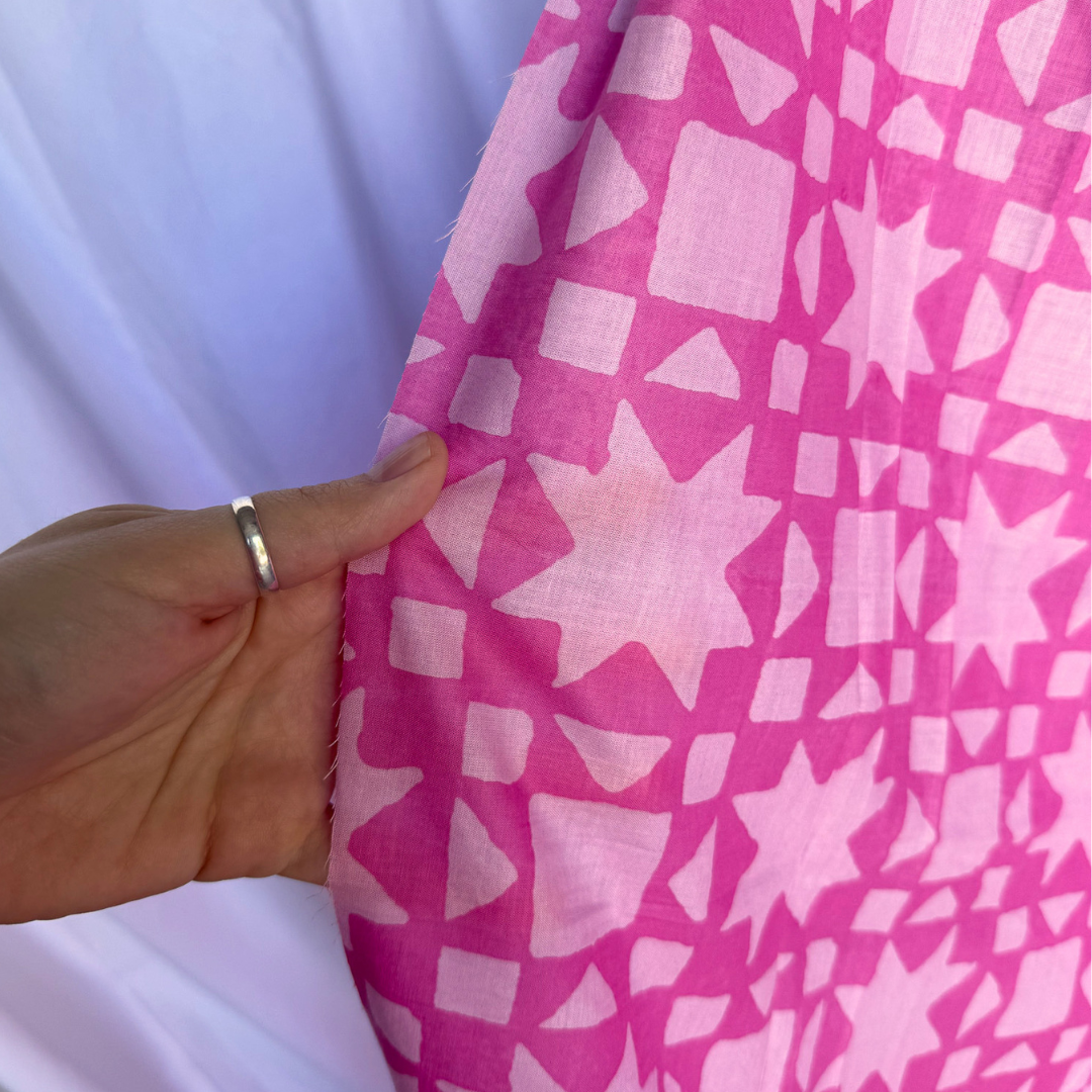 North Star in Hot Pink - Mud Resist Print on Organic Cotton