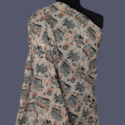 European Town on Taupe Cotton Voile