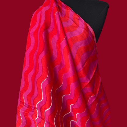 1.5 yard damaged remnant - Heatwaves in Twizzlers- Exclusive Block Print on Silk Modal