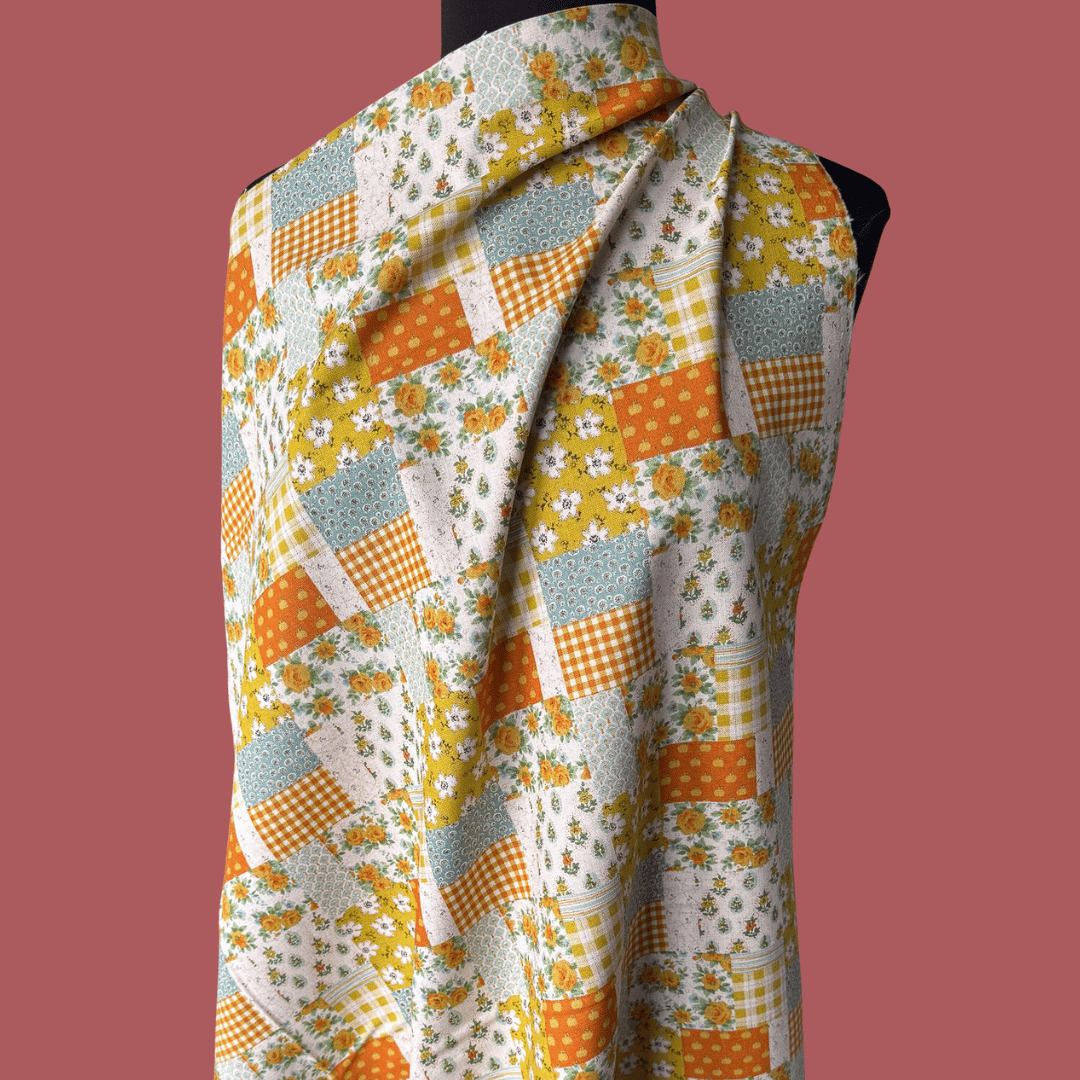 Playful Patchwork - Yellow - Japanese Cotton Linen Canvas